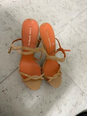 Via Spiga Beige and Orange Strappy Women’s Heels Vero Cuoio summer casual size 9